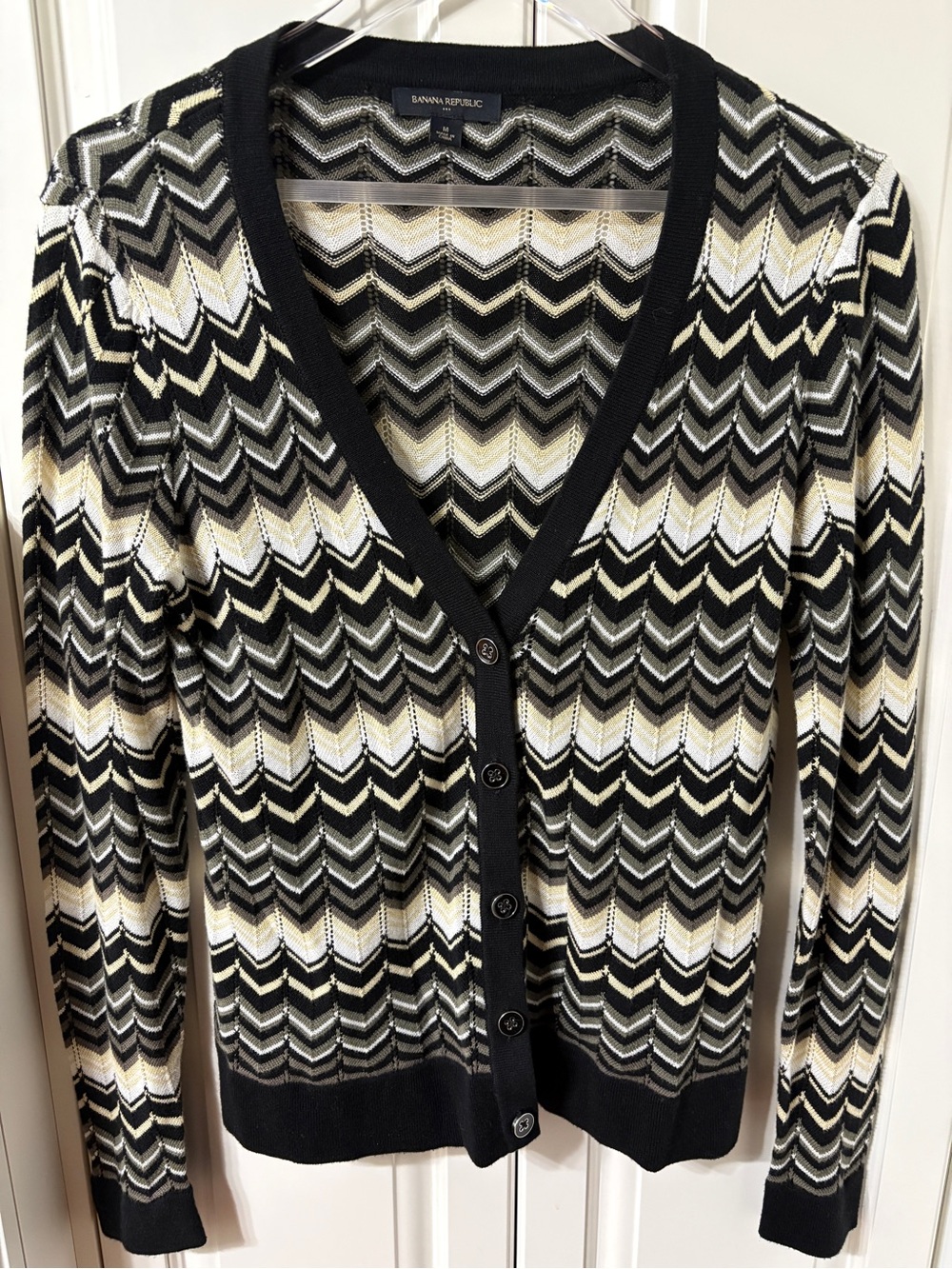 Banana Republic Black and pale yellow Chevron V-Neck Button Cardigan